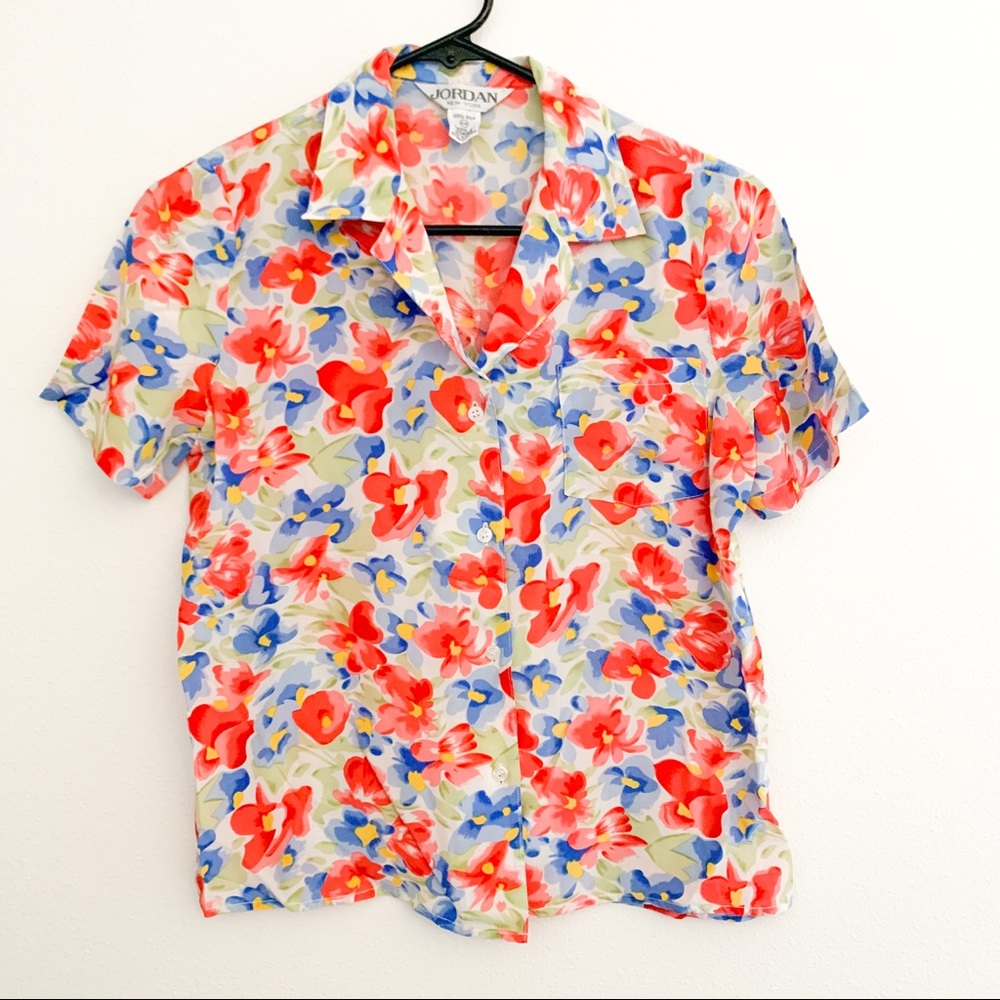 Vintage 100% Silk Floral Hawaiian Top